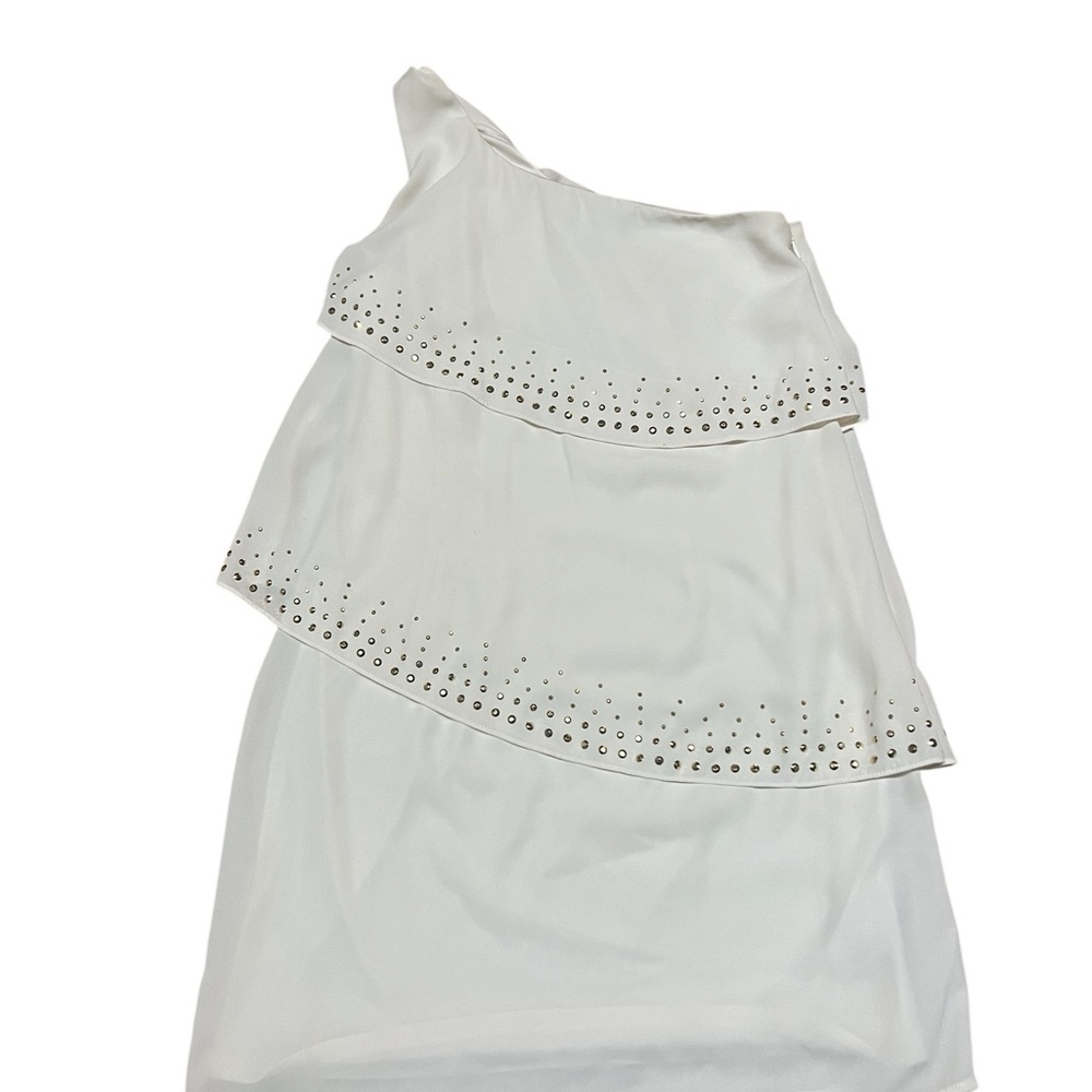 Express White One Shoulder Dress with Gold Studs